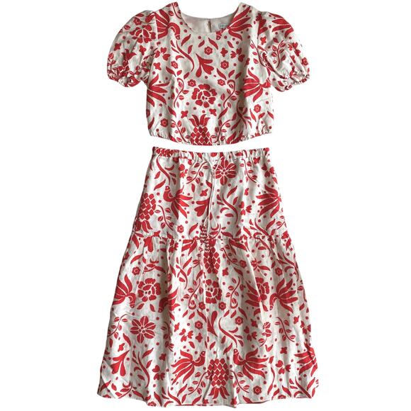 New Cupcakes & Cashmere Linen Blend Floral Bird Pattern Top Skirt Set Size Large - Picture 1 of 16